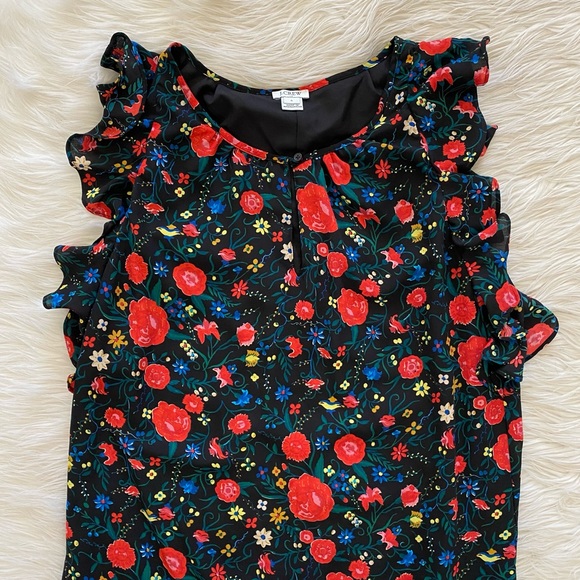 J. Crew Black Red Floral Sleeveless Flutter Sleeve Dress - Picture 3 of 11